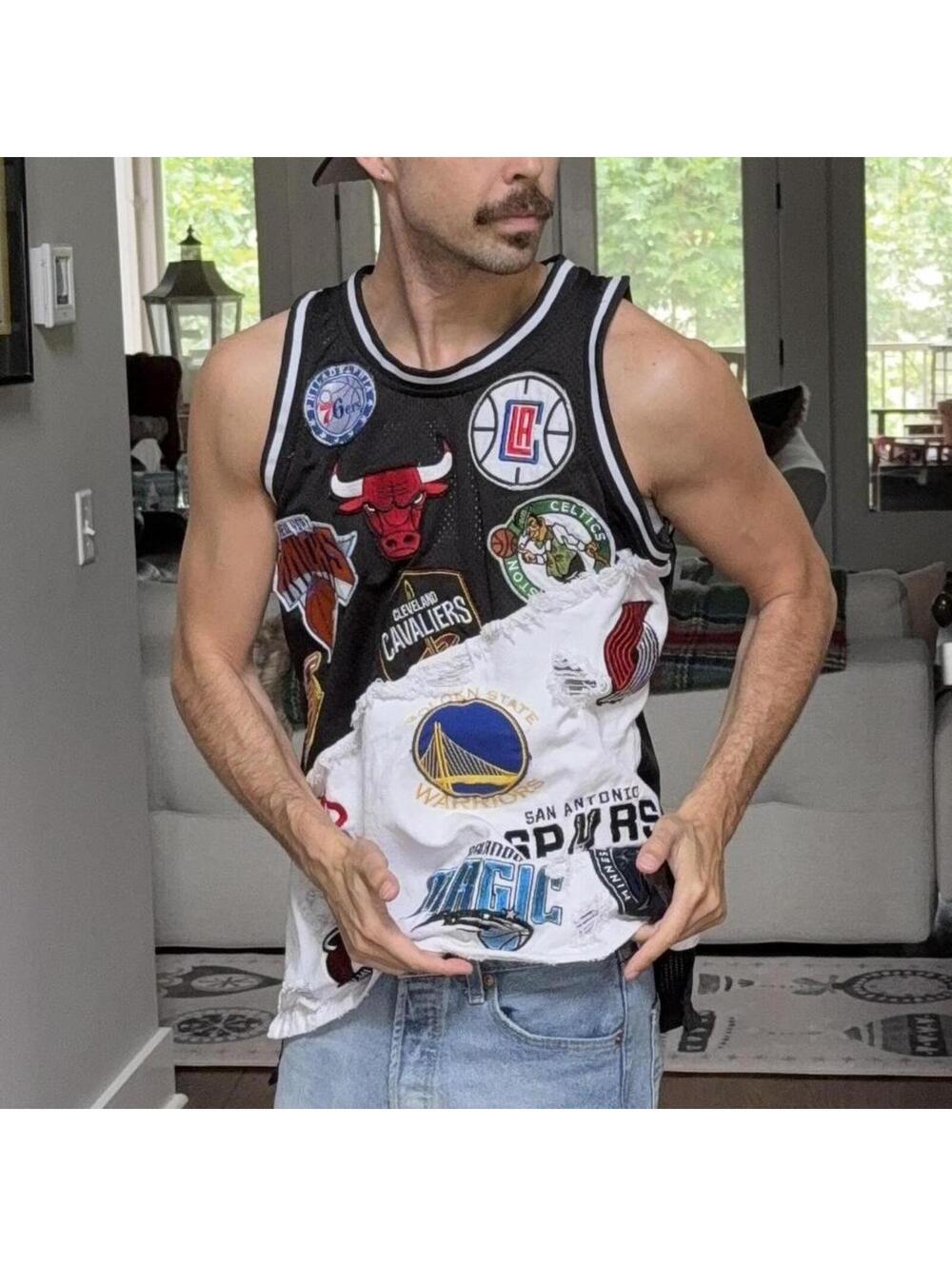 🏀 Heritage America NBA Team Patch Basketball Jersey Tank L